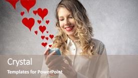  Presentation with sms - Theme enhanced with heart business - smiling woman sending love sms background and a coral colored foreground