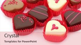  Presentation with candy heart - PPT layouts consisting of heart candy - chocolate truffles isolated on white background and a coral colored foreground