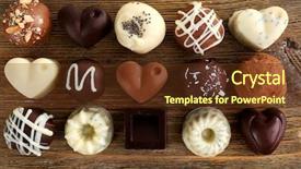  Presentation with chocolate - Cool new PPT layouts with heart candy - delicious chocolate candies on wooden backdrop and a tawny brown colored foreground