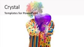  Presentation with clown - Cool new slides with heart circu - funny clown isolated on white backdrop and a  colored foreground