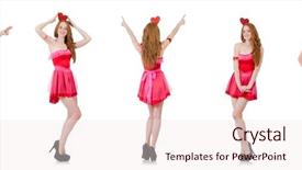  Presentation with pink white - PPT layouts consisting of heart circu - pretty young model in mini background and a  colored foreground