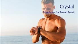  Presentation with smart watch red - Presentation design enhanced with heart compression - close up of confident handsome background and a  colored foreground