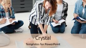  Presentation with cpr - Presentation theme consisting of heart compression - group of people practicing cpr background and a lemonade colored foreground