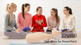  Presentation with cpr - Slide set having heart compression - group of people practicing cpr background and a lemonade colored foreground