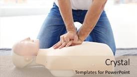  Presentation with aid - Presentation featuring heart compression - man practicing first aid background and a lemonade colored foreground