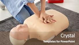  Presentation with first aid - Presentation consisting of heart compression - woman practicing first aid background and a  colored foreground