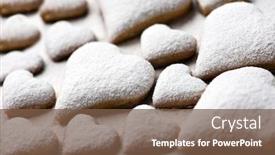  Presentation with cookie - Audience pleasing PPT theme consisting of heart-cookie-with-sugar-powder backdrop and a tawny brown colored foreground