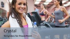  Presentation with treadmill - Colorful theme enhanced with heart diet - woman happy in the gym backdrop and a light blue colored foreground