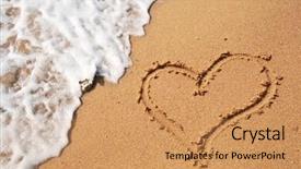  Presentation with sand heart - PPT theme with heart drawn on the beach sand with sea foam and wave background and a coral colored foreground