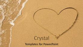 Presentation with sand heart - Presentation consisting of heart drawn on the beach sand with a soft wave background and a yellow colored foreground