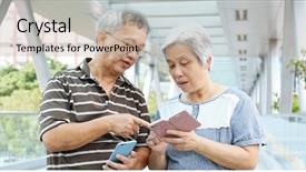  Presentation with elderly - Cool new slide deck with heart elderly - retired couple using mobile phone backdrop and a coral colored foreground