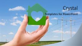  Presentation with energy savings - Theme enhanced with heart electricity - energy savings concept female hand background and a teal colored foreground