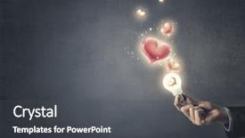  Presentation with blonde holding magnifying glass - Presentation theme featuring heart electricity - hand holding glass glowing lightbulb background and a  colored foreground