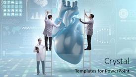  Presentation with examination - Amazing slide set having heart examination by a team of doctors backdrop and a light blue colored foreground
