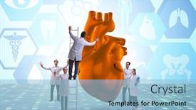  Presentation with examination - Presentation design having heart examination by a team of doctors background and a light blue colored foreground
