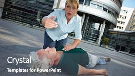  Presentation with heart failure - Slide deck featuring heart failure - passerby with unconscious senior woman background and a gray colored foreground