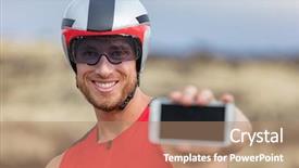  Presentation with mobile application - Beautiful slide deck featuring heart fiet - phone sport app triathlon man backdrop and a coral colored foreground