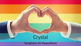  Presentation with gay rainbow flag - Slide deck having heart hand sign over rainbow background and a teal colored foreground