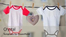  Presentation with baby clothes - Beautiful slides featuring heart hanging on the clothesline backdrop and a  colored foreground