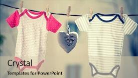  Presentation with baby clothes - Slides with heart hanging on the clothesline background and a soft green colored foreground