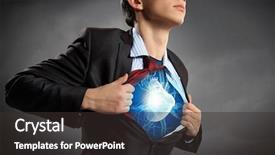  Presentation with acting - Colorful slide deck enhanced with heart leadership - businessman opening his shirt backdrop and a  colored foreground