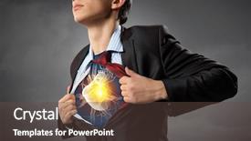  Presentation with acting - Beautiful slide deck featuring heart leadership - businessman opening his shirt backdrop and a  colored foreground