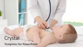  Presentation with baby doctor - Beautiful PPT theme featuring heart lungs - doctor examining little baby backdrop and a lemonade colored foreground