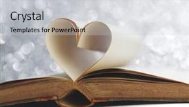  Presentation with heart-book - Audience pleasing slide set consisting of heart made of blank pages inside a book on glitter background backdrop and a light gray colored foreground