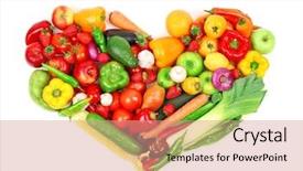  Presentation with fresh fruits vegetables heart - PPT layouts with heart made of colourful fruits background and a coral colored foreground