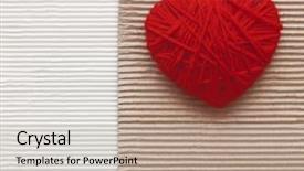  Presentation with yarn - Presentation theme featuring heart made of red yarn hanging on cardboard background background and a light gray colored foreground