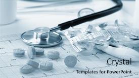  Presentation with pills - Presentation theme featuring heart medicine - pills on the cardiogram background and a light blue colored foreground