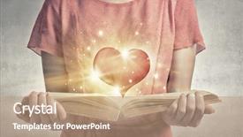  Presentation with heart book - PPT theme having heart mind - young emotional woman in red background and a coral colored foreground