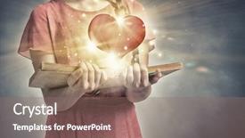  Presentation with heart book - Amazing PPT theme having heart mind - young emotional woman in red backdrop and a coral colored foreground