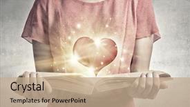  Presentation with heart book - Amazing slide deck having heart mind - young emotional woman in red backdrop and a coral colored foreground