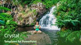  Presentation with waterfall woman - PPT theme with heart mind focus - yoga woman meditating at waterfall background and a  colored foreground