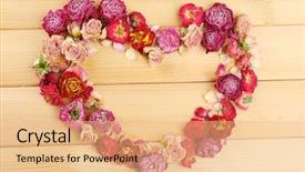  Presentation with heart flowers - PPT layouts with heart of beautiful dry flowers on wooden background background and a coral colored foreground