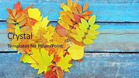  Presentation with wooden heart the slogan - Beautiful theme featuring heart of colorful autumn leaves backdrop and a  colored foreground