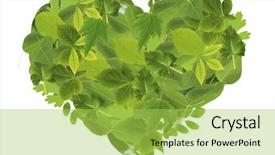  Presentation with green leaves - Colorful PPT layouts enhanced with heart of different green leaves backdrop and a yellow colored foreground
