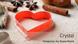  Presentation with croissant - Slide deck with heart of flour croissant and spices on gray background background and a coral colored foreground