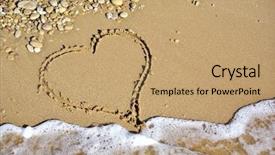  Presentation with romantic beach - Beautiful PPT theme featuring heart on beach romantic composition backdrop and a coral colored foreground