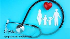  Presentation with health insurance concept - Slides enhanced with heart on color background background and a cyan colored foreground