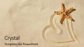  Presentation with sand heart - PPT theme featuring love summer - heart on sand on sea background and a soft green colored foreground