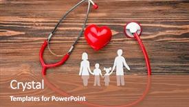  Presentation with family health - Theme with heart on wooden background health background and a coral colored foreground
