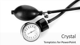  Presentation with pump - Colorful presentation design enhanced with heart pump - tonometer isolated on white backdrop and a white colored foreground