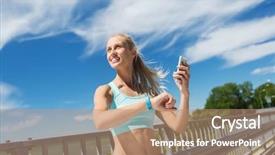  Presentation with young healthy people - PPT theme having heart rate watch and smartphone background and a  colored foreground