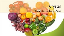  Presentation with fresh fruits vegetables heart - Slides having heart shape - many different fruits and vegetables background and a blonde colored foreground