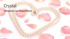  Presentation with pink pearls - Amazing PPT layouts having heart shape created with string of pearls among pink rose petals scattered over white background backdrop and a cream colored foreground