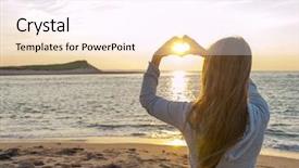  Presentation with hands holding - Theme having heart shape framing setting sun background and a pink colored foreground