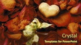  Presentation with rose wood - Presentation theme having heart shape made of wood on dry rose petals and a flower background and a tawny brown colored foreground