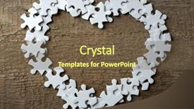  Presentation with shape heart - Audience pleasing PPT theme consisting of heart shape puzzles on wooden backdrop and a tawny brown colored foreground